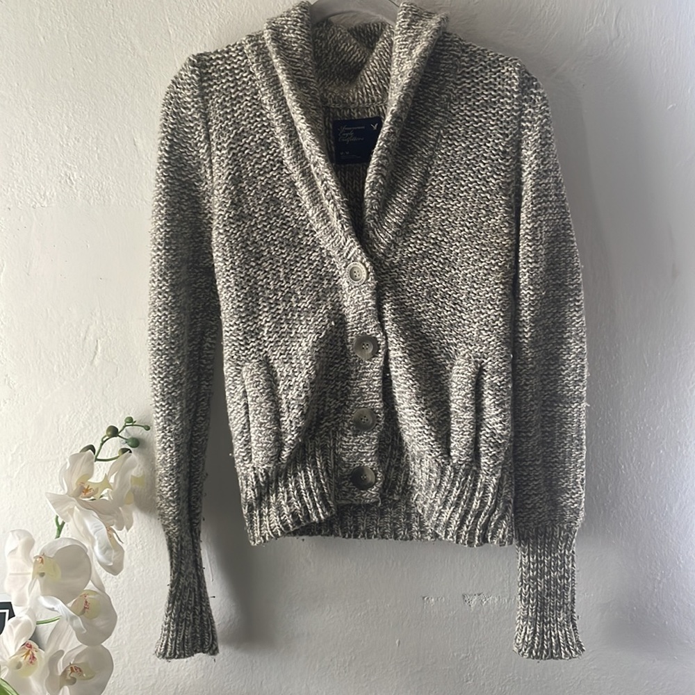 American Eagle Outfitters Gray Button Down Cardigan Sweater Medium